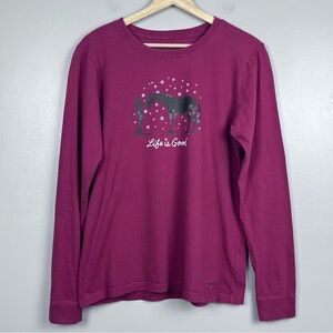 Life Is Good Women's Cotton Long Sleeve Crusher Graphic Print T-Shirt Size M